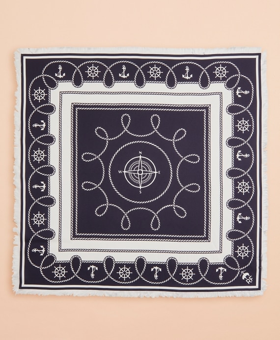 Nautical-Print Silk Square Scarf - Brooks Brothers Outlet