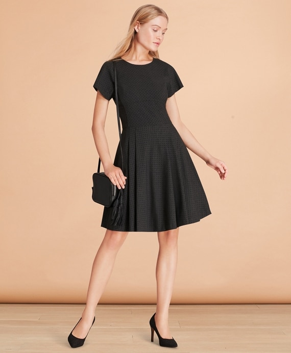 Flocked Polka Dot Twill A-Line Dress - Brooks Brothers Outlet