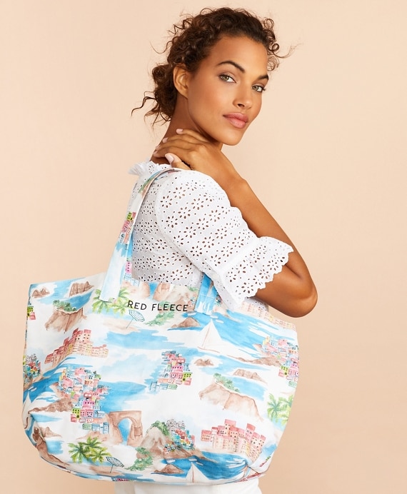 Tropical-Print Canvas Tote Bag - Brooks Brothers Outlet