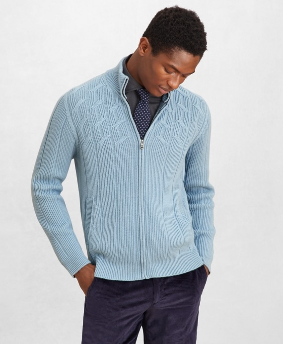 Golden Fleece&reg; Cashmere Zip-Up Cable-Knit Sweater - Brooks Brothers Outlet