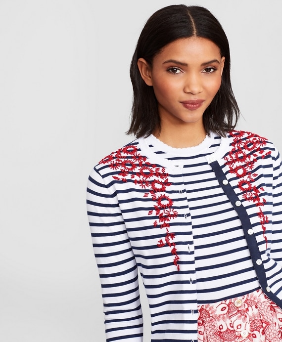 Floral-Beaded Striped Cardigan - Brooks Brothers Outlet