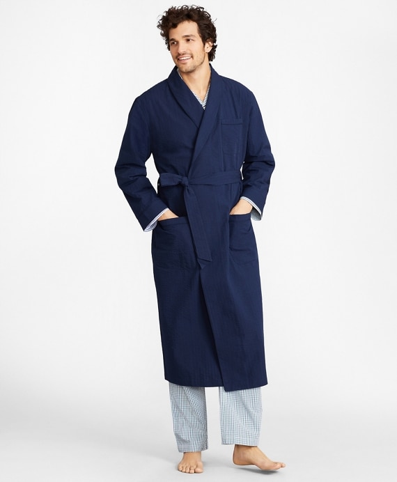 Seersucker Tonal Stripe Robe - Brooks Brothers Outlet