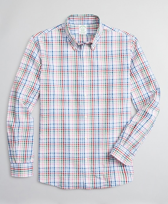 Milano Slim-Fit Sport Shirt, Seersucker Multi-Check - Brooks Brothers Outlet