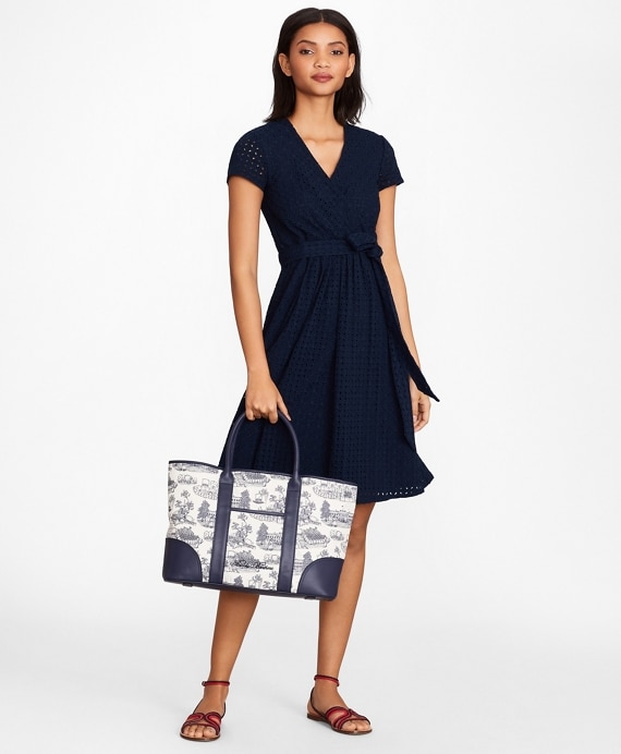 Floral Eyelet Faux Wrap Dress - Brooks Brothers Factory Outlet
