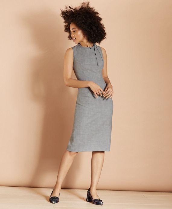 Bow-Neck Wool-Blend Twill Sheath Dress - Brooks Brothers Outlet