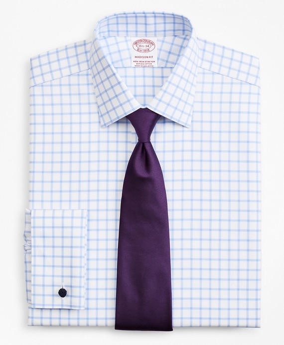 Stretch Madison Classic-Fit Dress Shirt, Non-Iron Twill Ainsley Collar French Cuff Grid Check - Brooks Brothers Outlet