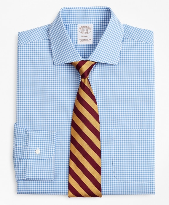 Stretch Soho Extra-Slim-Fit Dress Shirt, Non-Iron Poplin English Collar Gingham - Brooks Brothers Outlet