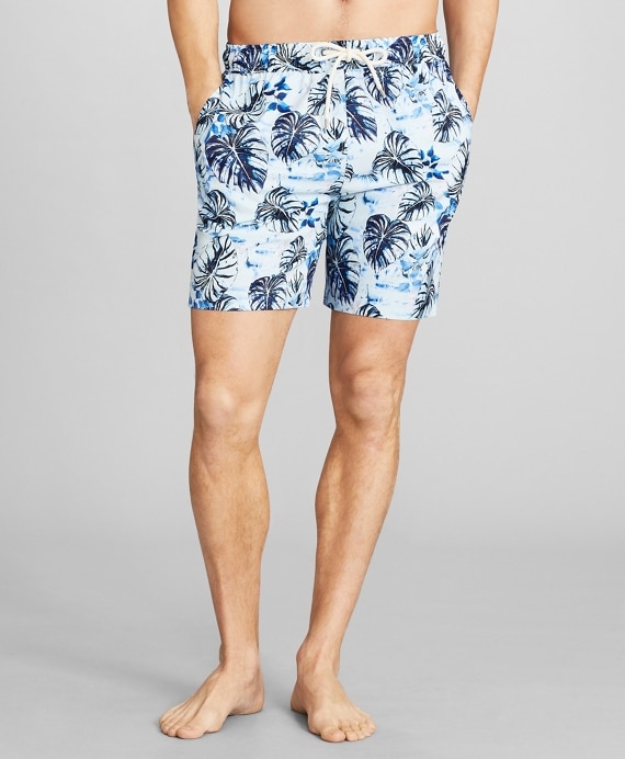 Montauk 6 Leaf Print Swim Trunks - Brooks Brothers Factory Outlet
