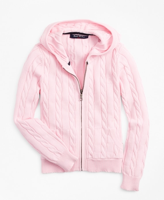 Girls Full-Zip Cotton Cable Hooded Sweater - Brooks Brothers Factory Outlet