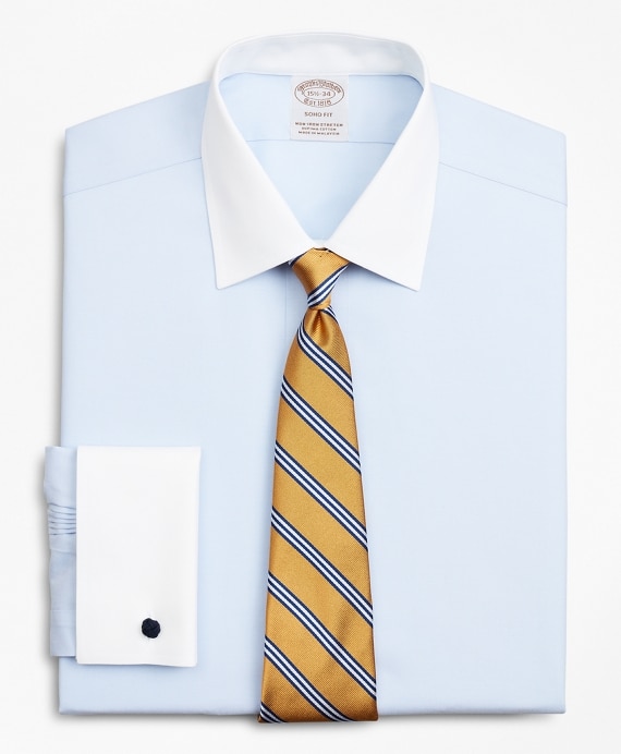 Stretch Soho Extra-Slim-Fit Dress Shirt, Non-Iron Pinpoint Contrast Ainsley Collar French Cuff - Brooks Brothers Outlet