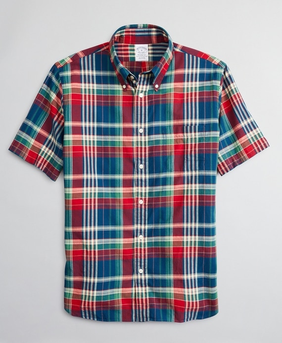 Regent Fitted Sport Shirt, Red Madras Short-Sleeve - Brooks Brothers Outlet