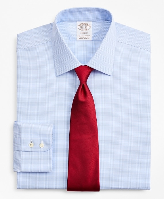 Stretch Soho Extra-Slim-Fit Dress Shirt, Non-Iron Royal Oxford Ainsley Collar Glen Plaid - Brooks Brothers Outlet