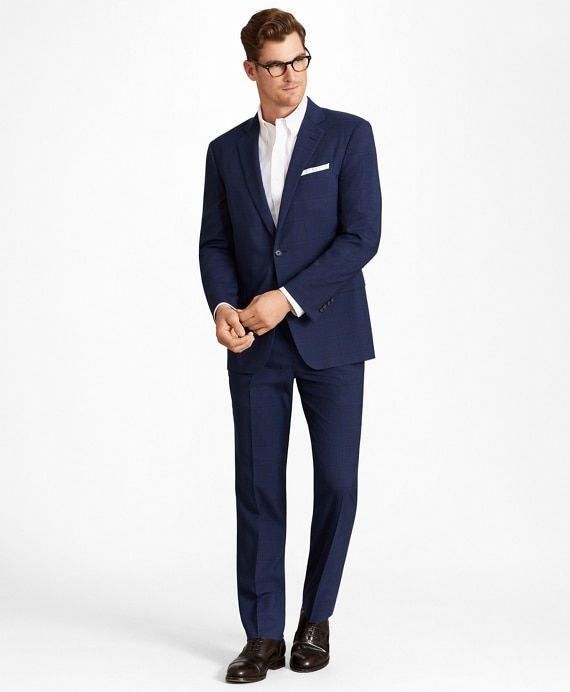 Regent Fit BrooksCool&reg; Navy Plaid Suit - Brooks Brothers Outlet