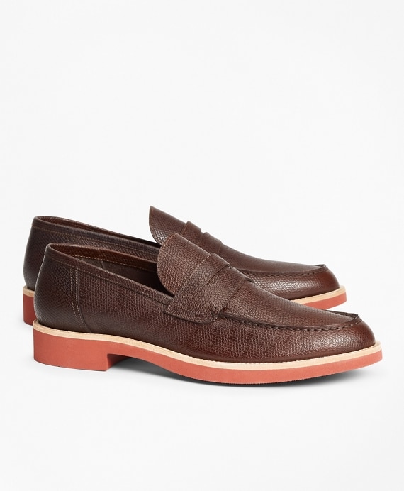 Textured Leather Penny Loafers - Brooks Brothers Factory Outlet