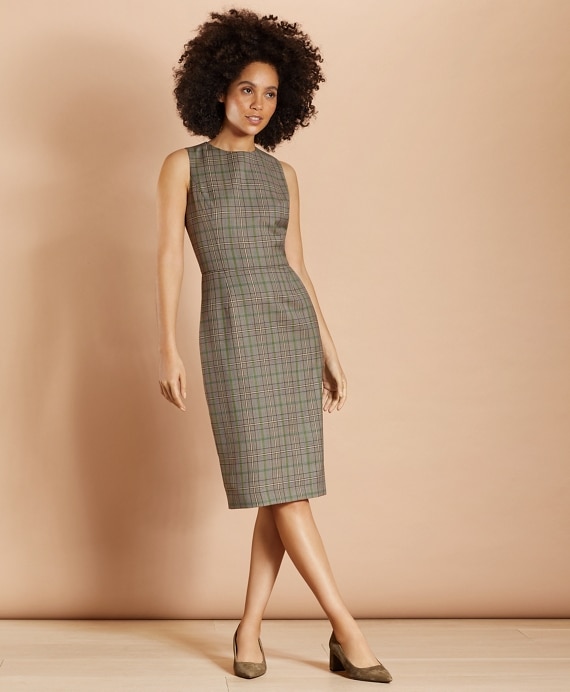 Plaid Wool Twill Sheath Dress - Brooks Brothers Outlet