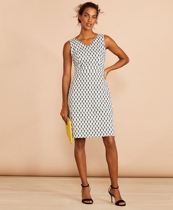 Seahorse-Print Stretch Cotton Sateen Sheath Dress - Brooks Brothers Outlet