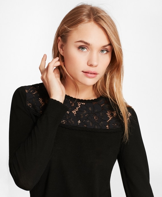 Lace-Yoke Wool Sweater - Brooks Brothers Outlet