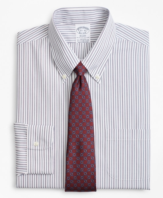 Stretch Regent Fitted Dress Shirt, Non-Iron Alternating Triple Stripe - Brooks Brothers Outlet