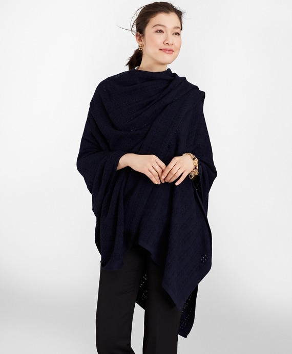 Pointelle Cable-Knit Merino Wool Ruana - Brooks Brothers Outlet