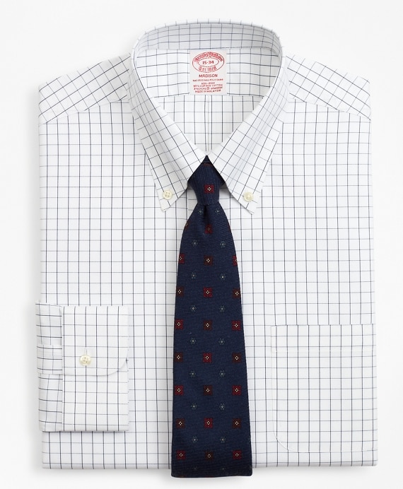 Stretch Madison Classic-Fit Dress Shirt, Non-Iron Windowpane - Brooks Brothers Outlet