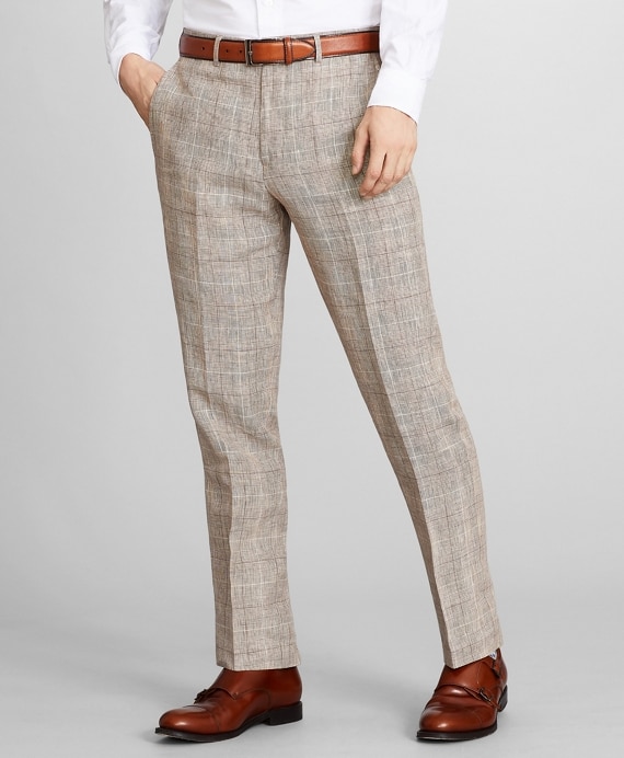 Regent Fit Check Linen Trousers - Brooks Brothers Outlet