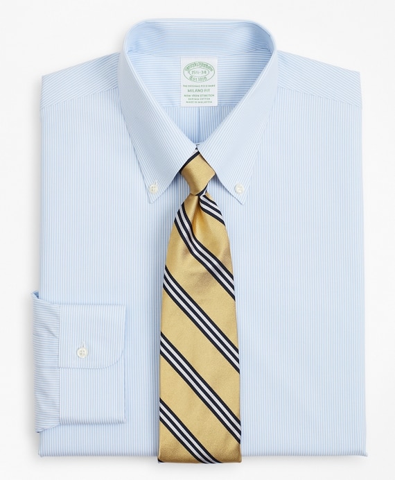 Stretch Milano Slim-Fit Dress Shirt, Non-Iron Poplin Button-Down Collar Fine Stripe - Brooks Brothers Outlet