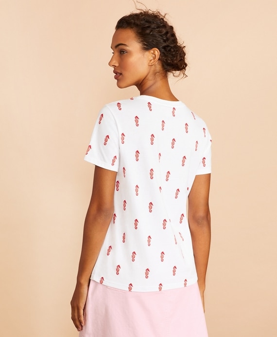 Sequined Seahorse-Print Cotton T-Shirt - Brooks Brothers Outlet
