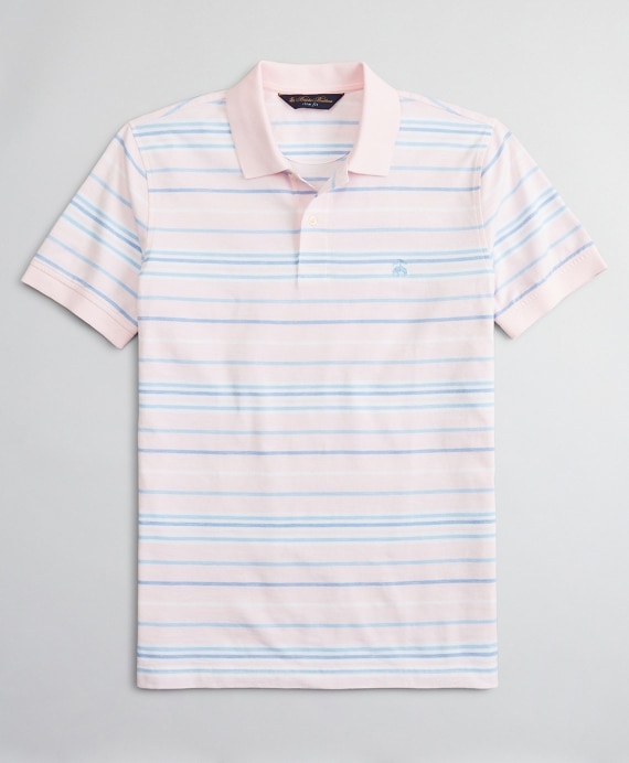 Slim Fit Cotton and Linen Slub Stripe Polo Shirt - Brooks Brothers Outlet
