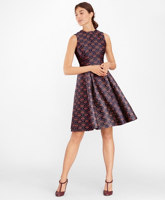Floral Jacquard Pleated Dress - Brooks Brothers Factory Outlet