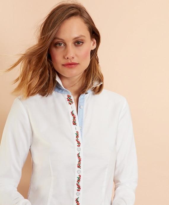 Floral-Embroidered Supima&reg; Cotton Oxford Shirt - Brooks Brothers Outlet