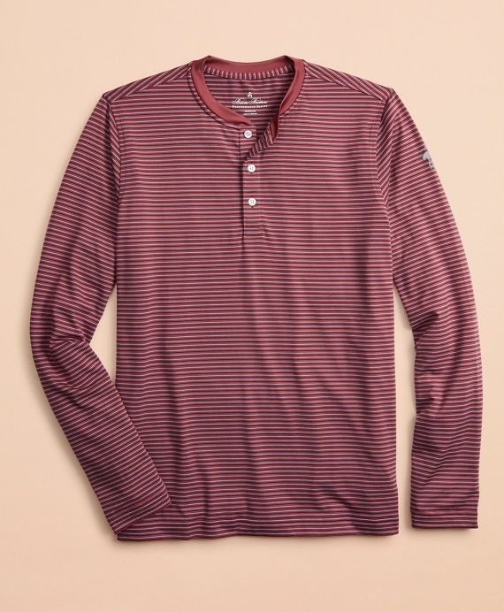 Performance Series Striped Long-Sleeve Henley - Brooks Brothers Outlet