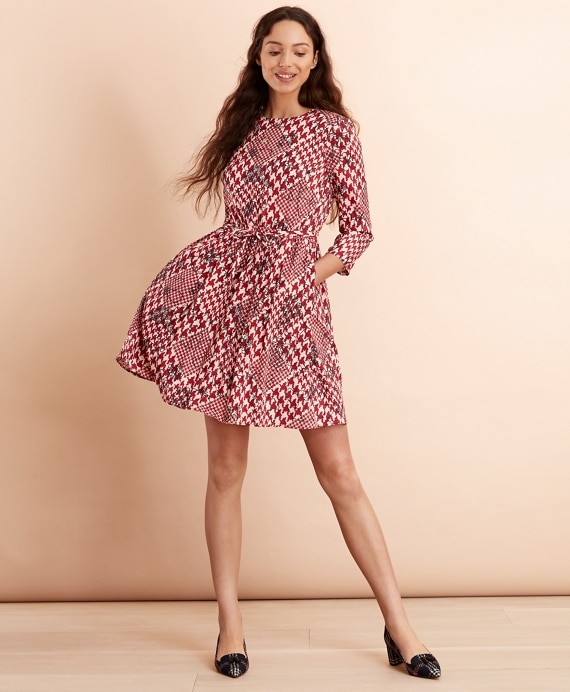 Floral Houndstooth-Print Dress - Brooks Brothers Factory Outlet