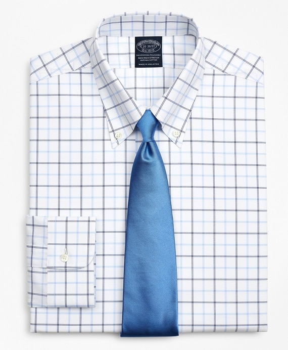 Stretch Big & Tall Dress Shirt, Non-Iron Poplin Button-Down Collar Double-Grid Check - Brooks Brothers Outlet