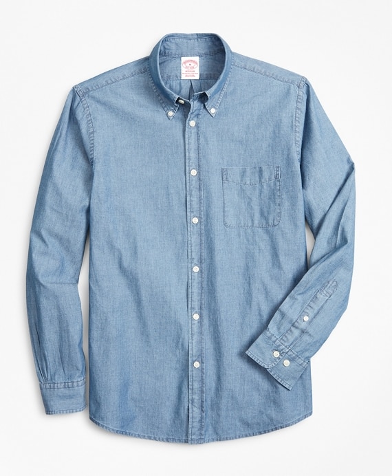 Madison Classic-Fit Sport Shirt, Indigo Chambray - Brooks Brothers Outlet