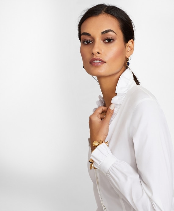 Non-Iron Stretch Supima&reg; Cotton Ruffle Pinpoint Oxford Dress Shirt - Brooks Brothers Outlet