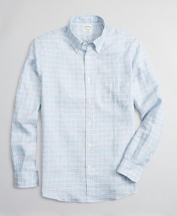 Milano Slim-Fit Sport Shirt, Irish Linen Mini-Check - Brooks Brothers Outlet