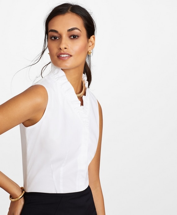Non-Iron Stretch Supima&reg; Cotton Sleeveless Ruffled Blouse - Brooks Brothers Outlet