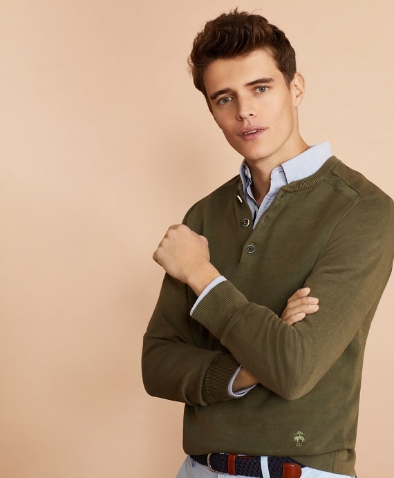 Acid Wash Henley Sweater - Brooks Brothers Outlet