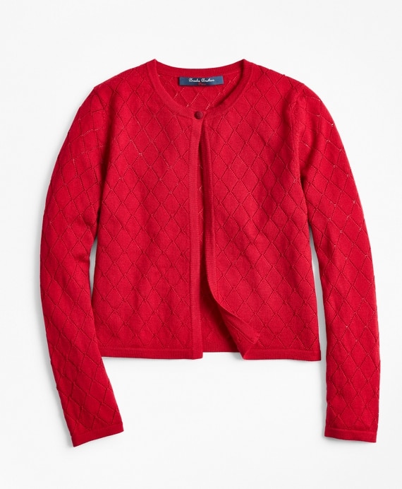 Girls Merino Wool Pointelle Cardigan - Brooks Brothers Factory Outlet