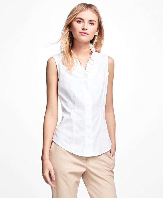 Non-Iron Sleeveless Ruffled Blouse - Brooks Brothers Outlet