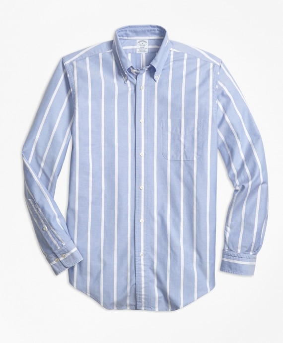 Regent Fit Oxford Wide Stripe Sport Shirt - Brooks Brothers Outlet