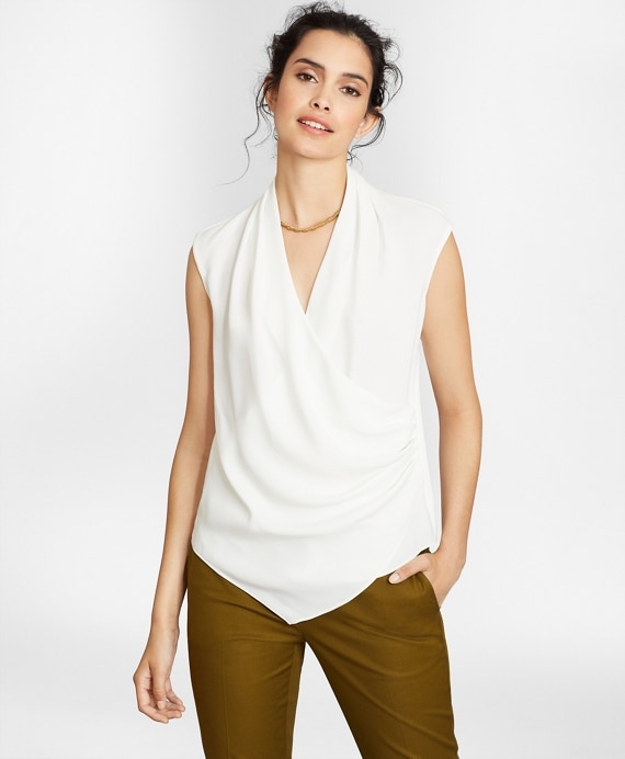 Draped Crepe Faux-Wrap Blouse - Brooks Brothers Outlet