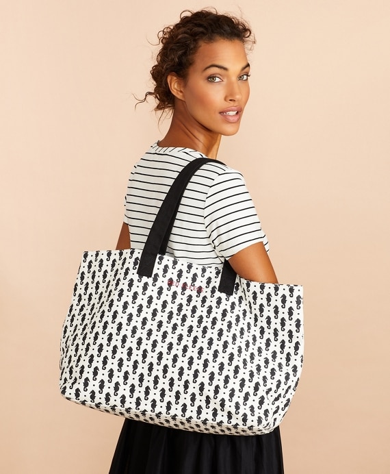 Seahorse-Print Canvas Tote Bag - Brooks Brothers Outlet