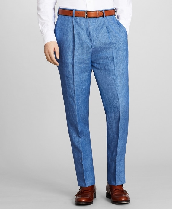 Regent Fit Single-Pleat Linen Trousers - Brooks Brothers Factory Outlet