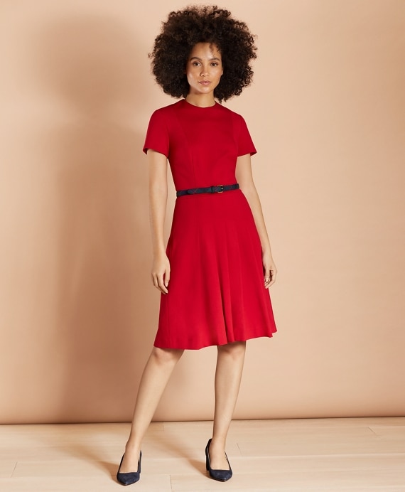 Ponte Knit Pleated Dress - Brooks Brothers Outlet