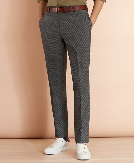 Cotton-Blend Houndstooth Trousers - Brooks Brothers Outlet