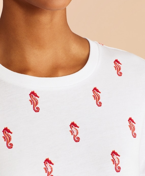 Sequined Seahorse-Print Cotton T-Shirt - Brooks Brothers Outlet