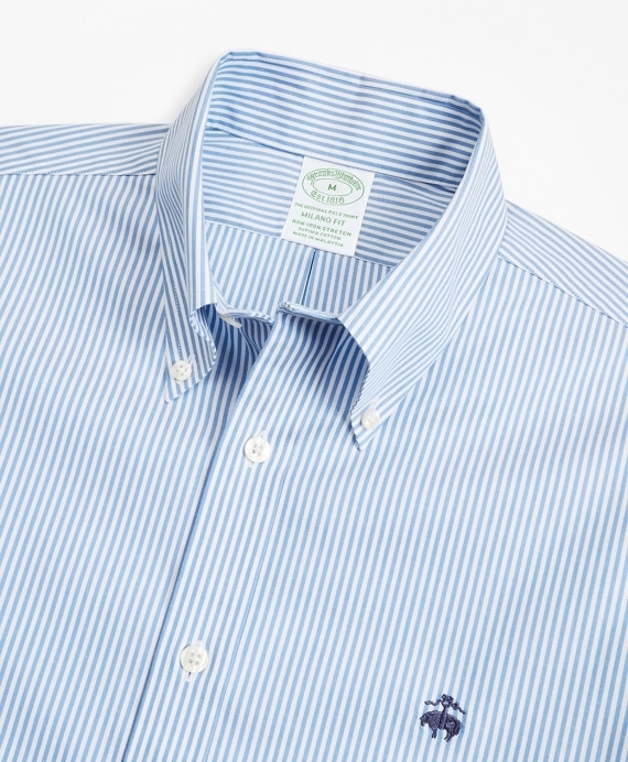 Stretch Milano Slim-Fit Sport Shirt, Non-Iron Stripe - Brooks Brothers Outlet