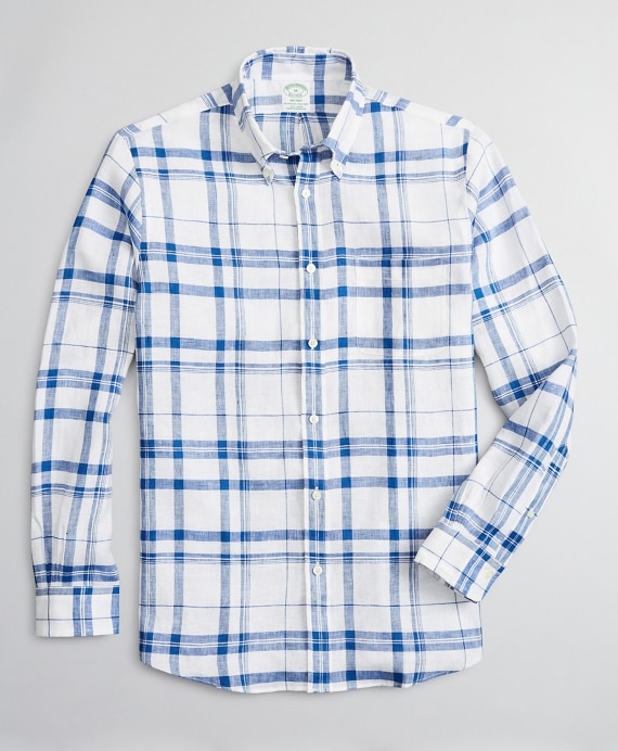 Milano Slim-Fit Sport Shirt, Irish Linen Plaid - Brooks Brothers Factory Outlet