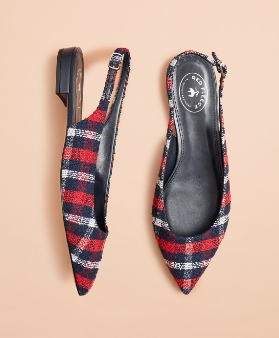 Checked Boucle Point-Toe Sling-Back Flats - Brooks Brothers Outlet